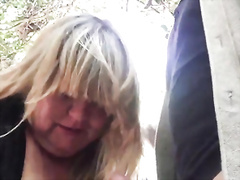 Chubby slut sucks me off in public